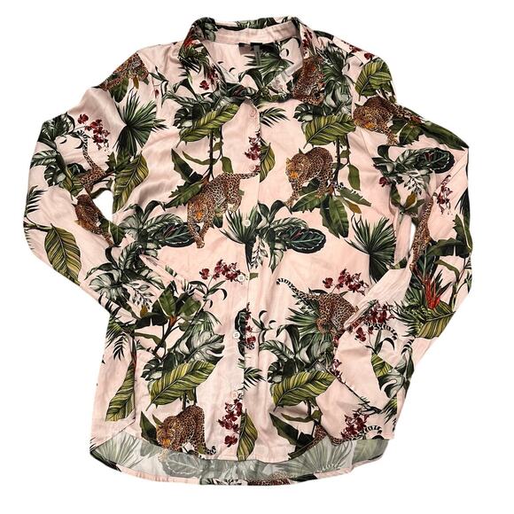 David Lerner Naomi Bias LS Satin Blouse Top Petal Pink Cheetah Print, size M - Picture 1 of 7